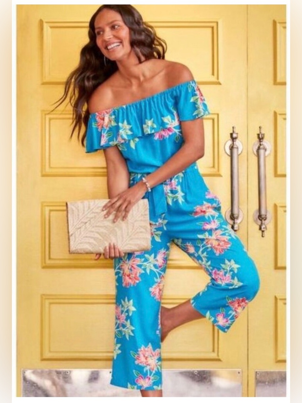 Tommy Bahama Floral Off-Shoulder Wide-Leg Jumpsuit in Turquoise